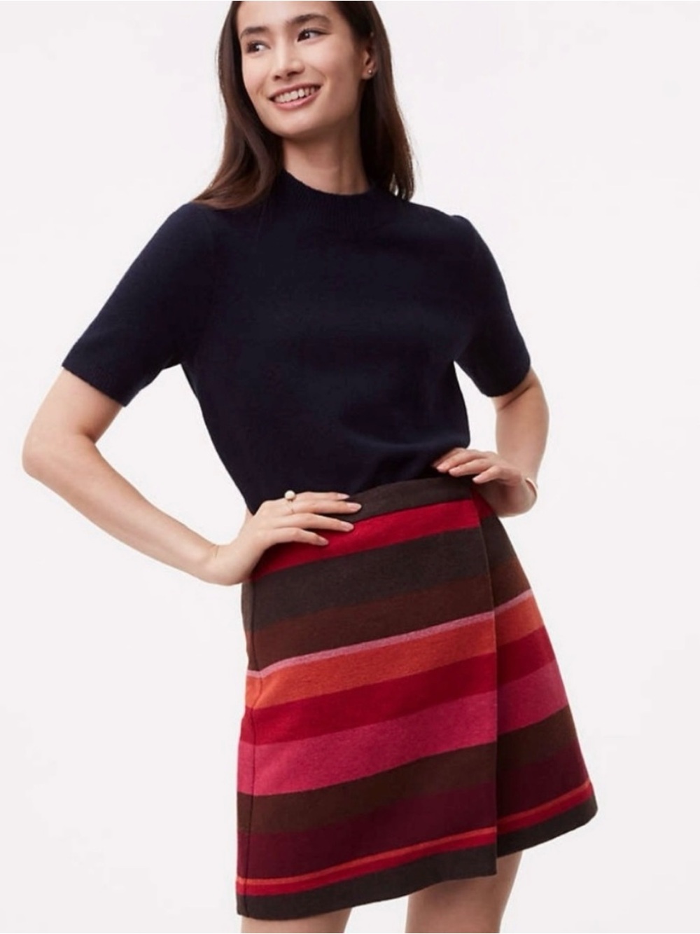 LOFT Striped Wool Blend Mini Skirt